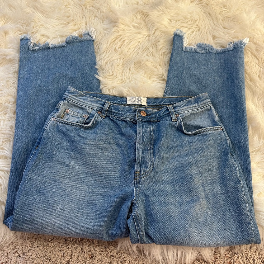 Free People Frayed Hem Blue Jeans